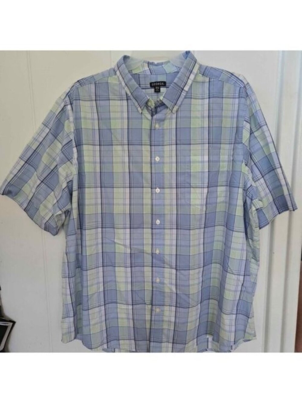 George Men's 3XL Short Sleeve Plaid Button Down Shirt
